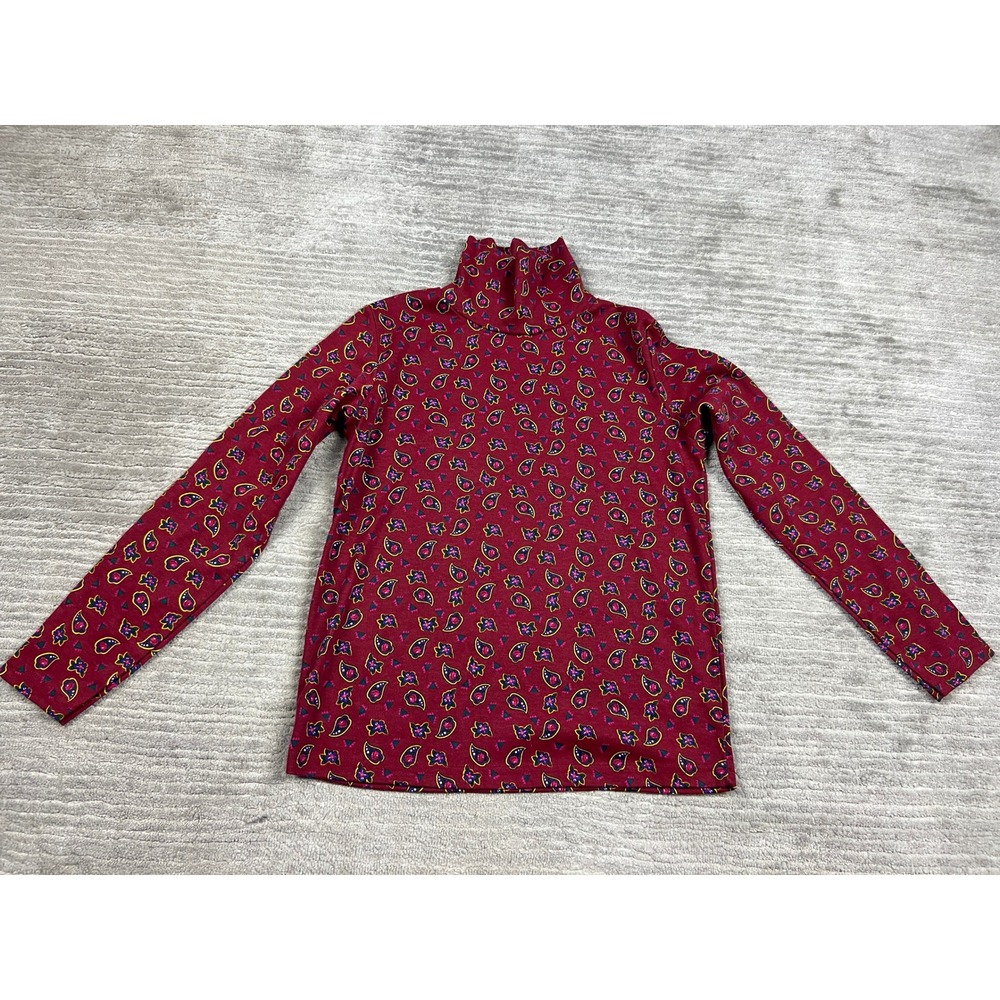 Youngland Turtleneck Women M Burgundy Paisley Floral Vintage 90s Long Sleeve Top - Picture 2 of 14